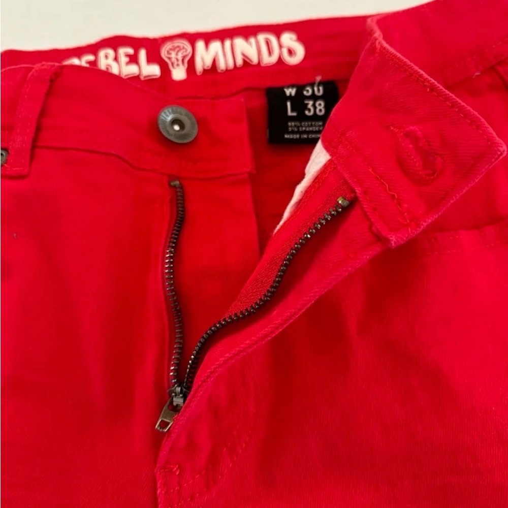 Rebel Minds Men’s Red Denim Twill Stacked Pants size W 30” L 38” - Picture 8 of 12